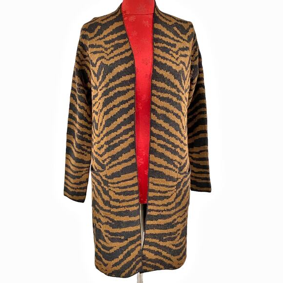 NWT Nine West M knit open front duster jacket long cardigan sweater animal print - Picture 8 of 15